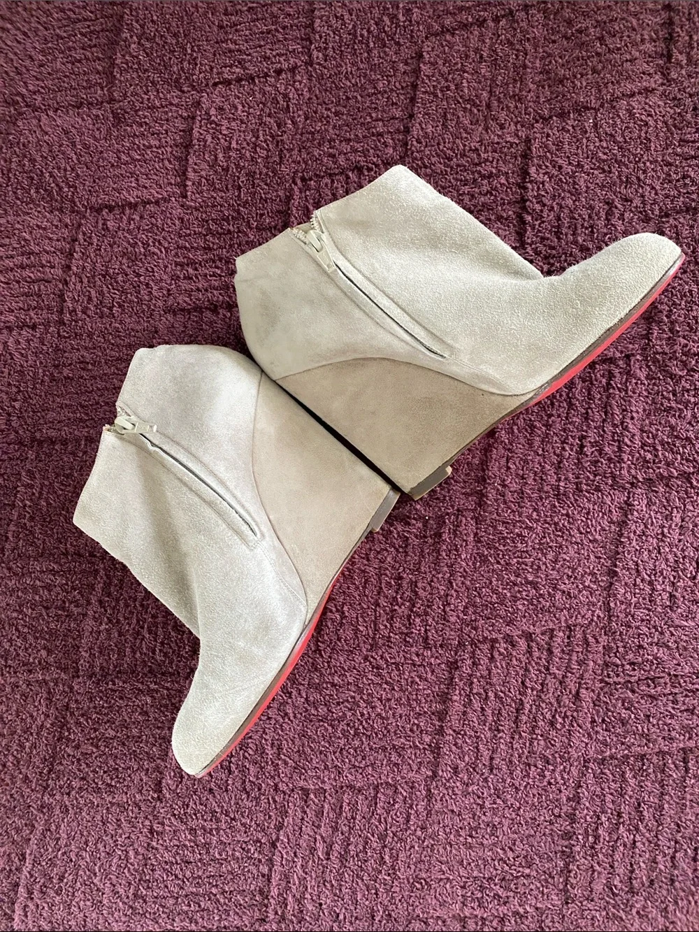 Light Gray Suede Wedge Ankle Boots with Side Zip